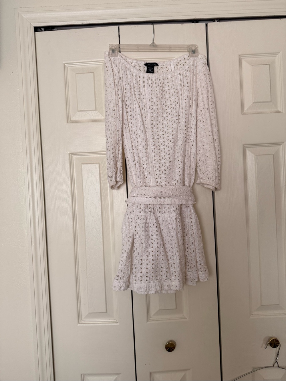 Moda International White Eyelet Off-the-Shoulder Mini Dress
